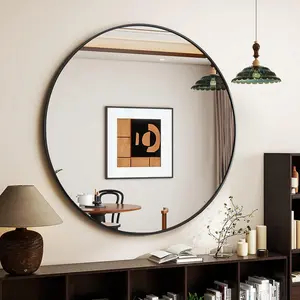 Black Round Mirror, 20 Inch Bathroom Mirror with Metal Frame, Wall Wall-Mounted for Entryway, Bathroom, Vanity, Living Room