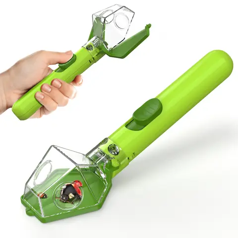LEUOA Kids' Acrylic Plastic Bug Catcher Kit - 6X Dual Magnifying Lenses, Ergonomic Thumb-Slide Button Insect Exploration STEM Toy for 3 Years Old Up Explorers, Birthday/Party Gifts (Indoor/Outdoor Use, Green)