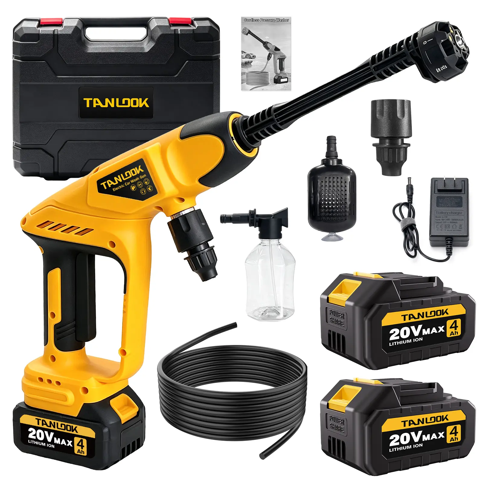 Tanlook Cordless Portable High-Pressure Power Washer, Handheld Electric Car Wash Machine with Adjustable Nozzle, Rechargeable Battery-Powered Cleaner for Car, Home Use, Pressure Washer, Cordless Pressure Washer