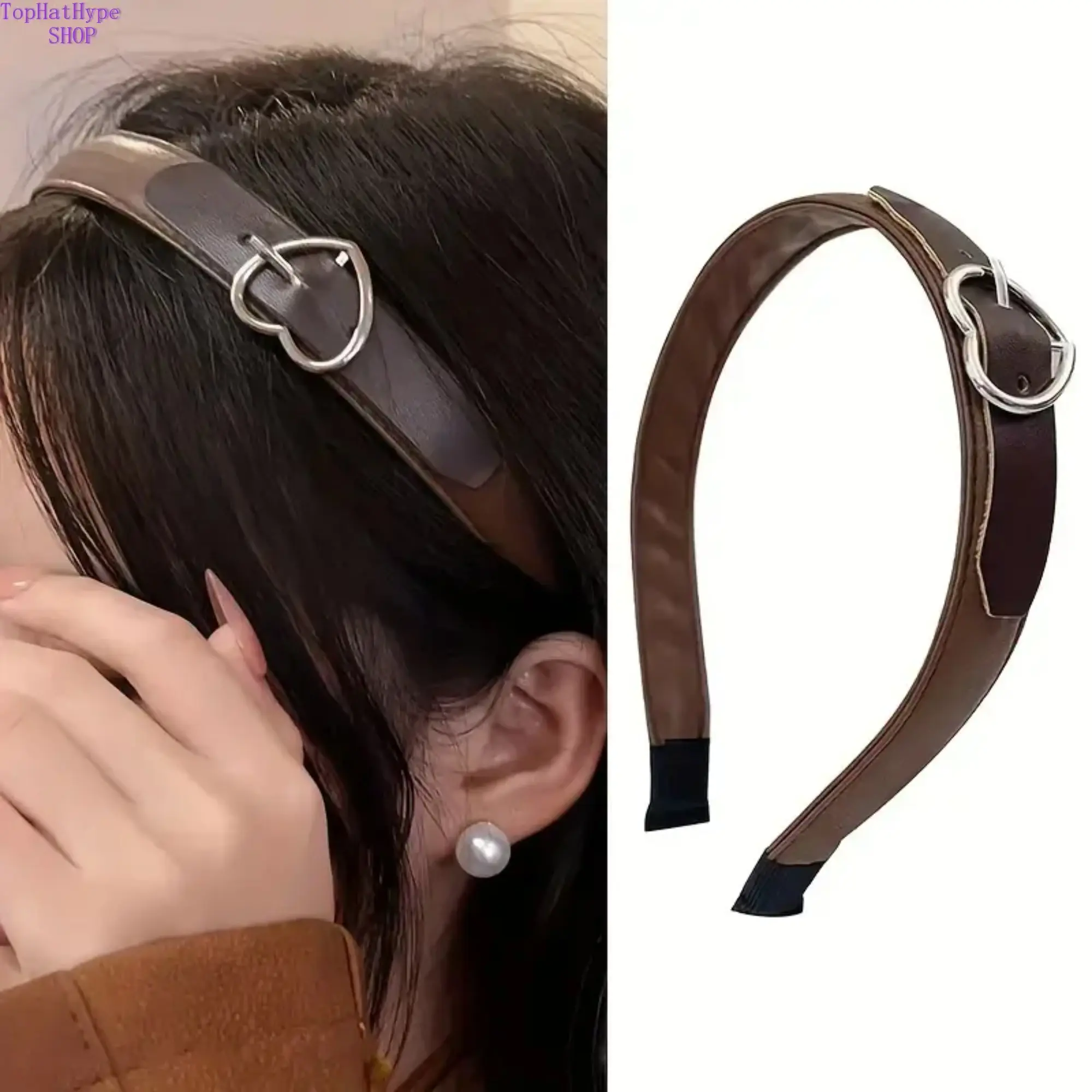 Artificial Leather Heart Shaped Headband, Non Slip Wide Hair Band with Heart Decoration, Fashion Faux Leather Hair Accessories, Elegant Daily Makeup Spa Headwear, Comfortable No Pressure Hair Band for Women Girls, Perfect for Skincare, Face Washing, Mask