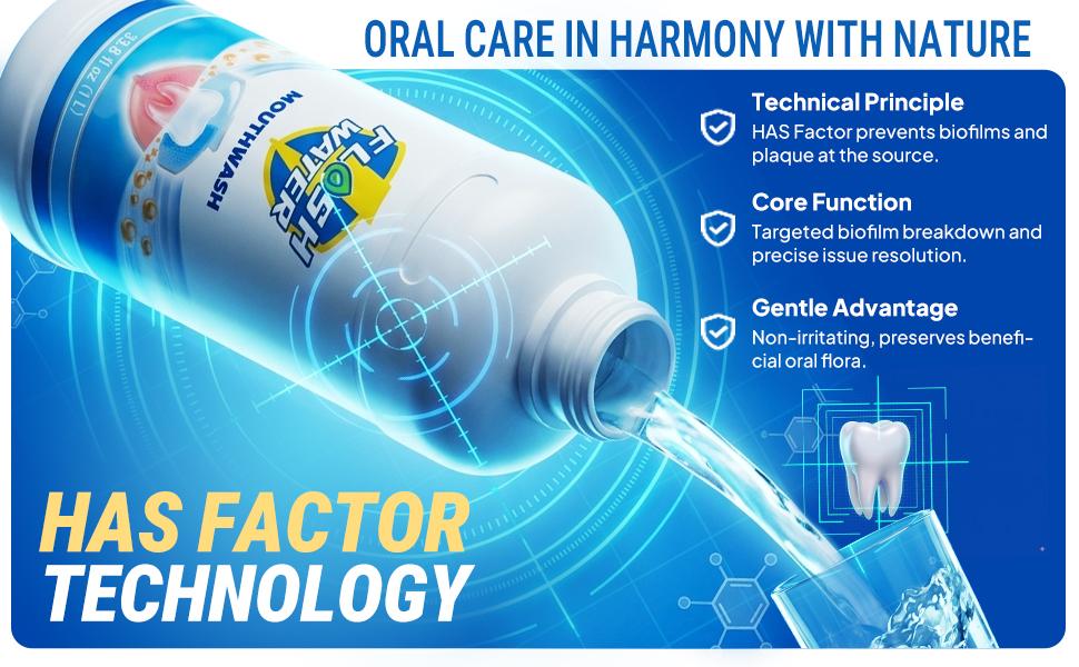 Flashwater Anti-Biofilm Mouthwash Hypochlorous Acid Oral Rinse Alcohol-Free Fluoride-Free Sensitive Gum Friendly Long-Lasting Fresh Breath Dilutable 1:14 Family Safe for Adults & Kids 6+ FDA 16.9 fl oz 33.8 fl oz