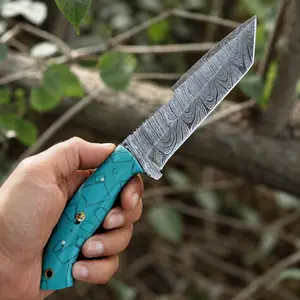 Handmade Damascus Steel Tanto Style Utility Knife – Hand Forged Premium EDC with Leather Sheath Survival Hand Tool Designed Blades