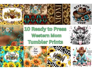 10 Pack Western Mom Tumbler Sublimation Prints Bundle | Ready to Press 20oz Skinny Tumbler Wraps | Mother's Day Gifts | Cowgirl, Leopard, Funny Mom Designs for DIY Cups