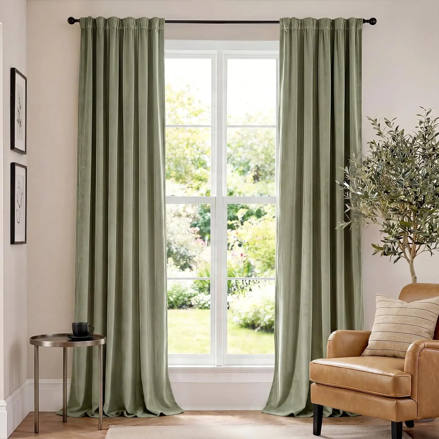 Green Velvet Blackout Curtain Thermal Insulated 108 Inch Extra Long for Bedroom Living Room Darkening Drapes Soft Luxury Velvet Curtain Rod Pocket (1 Panel) Sage Green