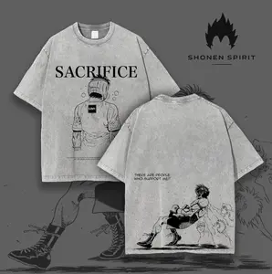 Makunouchi Ippo - Hajime no Ippo Anime Double Printed Vintage Washed Unisex Oversize Anime Manga Washed Heavyweight Cotton T-shirt, gifts For Anime Fan, Anime Lover