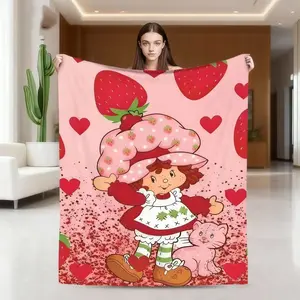 Strawberry Shortcakes Blankets Warm Soft Blanket  Students Plush Throw Blanket Cartoon Anime Blanket Fun Nap Blanket Couch Bed Flannel material Bedspread Sofa Bed Cover It is an excellent gift for children, family and friends