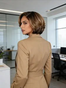 This elegant short, gradient-colored wavy wig is high-quality, with smooth hair. No glue is needed for wearing. It features an adjustable mesh cap and a natural, realistic look. Suitable for everyday wear, dates, parties, travel, carnivals, and Halloween.