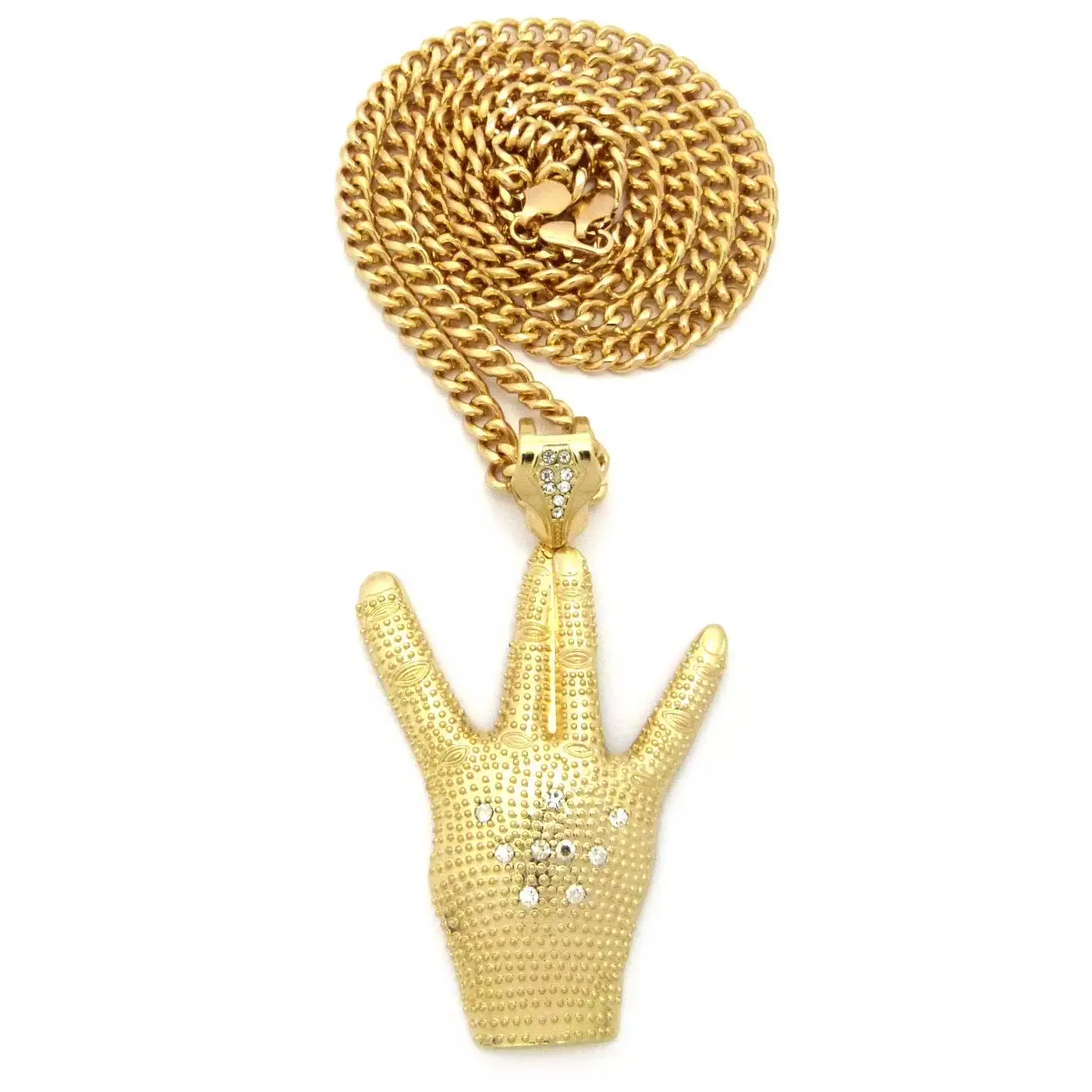 MaxBling81 Hip Hop West Side Hand Sign Pendant Necklace, Gold-Plated with 6mm Cuban Link Chain, Gold Statement Chain for Men, Multi-Size 24-36in
