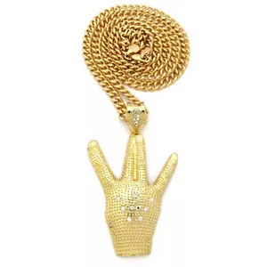 MaxBling81 Unisex West Side Hand Sign Pendant Cuban Link Necklace - 6mm Gold Statement Chain, 24in, 30in, 36in Lengths for Hip Hop Fashion
