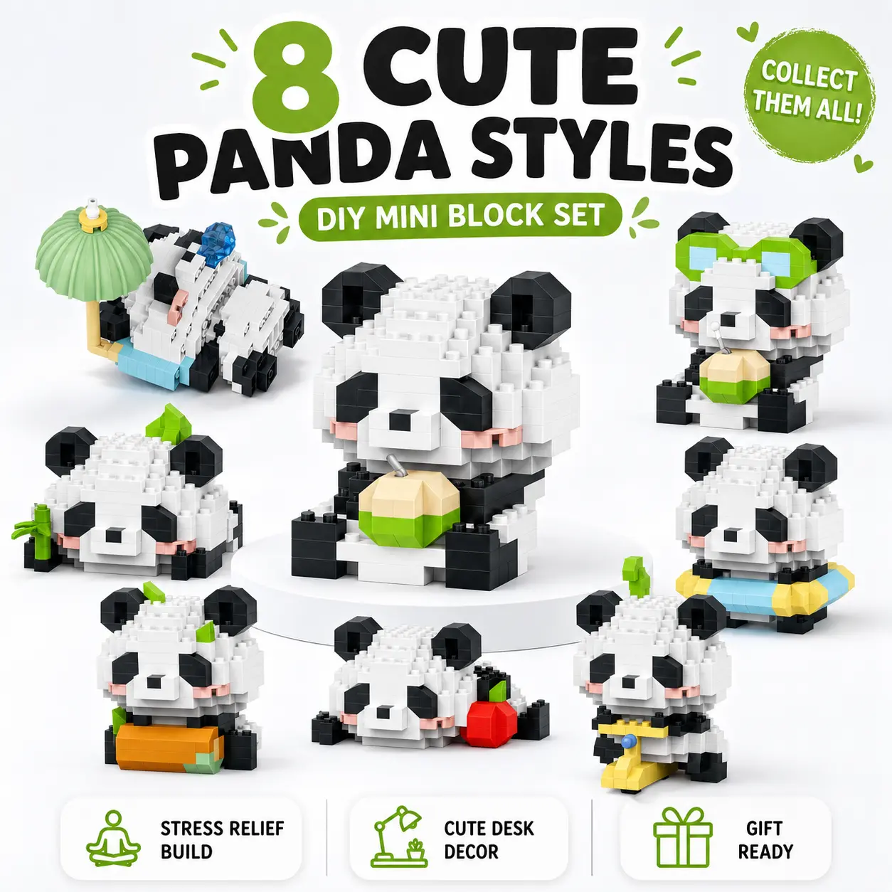 Cute Panda Building Blocks Toy Set, Kids Building Toys, DIY Mini Building Set, Cartoon Animal Brick Figures, STEM Educational Gift, Creative Assembly Puzzle Toy, Child Toy Gift, Birthday Party Gift for Boys Girls Teens Adults, Panda Series Mini Bricks