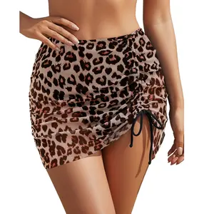 Blooming Jelly High Waisted Swim Skirt Tummy Control Swim Bottoms Mesh Ruched Drawsting Bathing Suit Swimwear Shorts Swimming Shorts