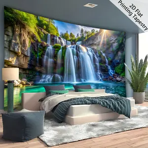 Waterfall Tapestry Mountain River Backdrop Nature Landscape Theme Wall Hanging Photography Background Scenic Decor for Living Room Bedroom Indoor Outdoor Home Decoration