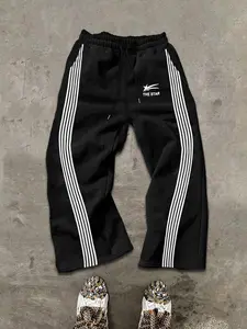 Men's Camo & Striped Print Straight Leg Sweatpants, Regular Fit Casual Street Comfy Pants for Daily Wear, Men's Bottoms for Summer