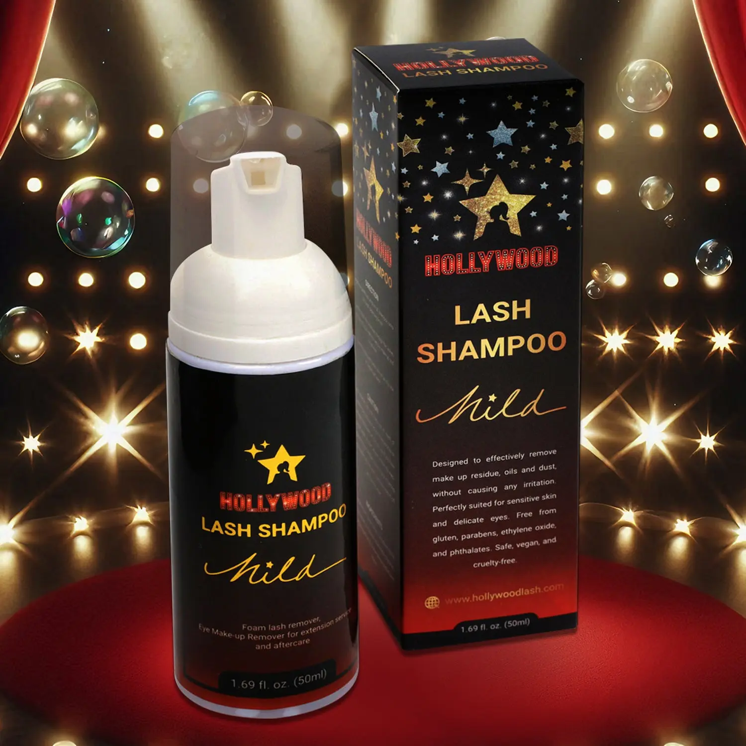 Hollywood Lash Store Eyelash Extension Lash Shampoo – 10g Gentle Foaming Cleanser & Makeup Remover for Eyelids and Lashes with Ammonium Lauryl Sulfate