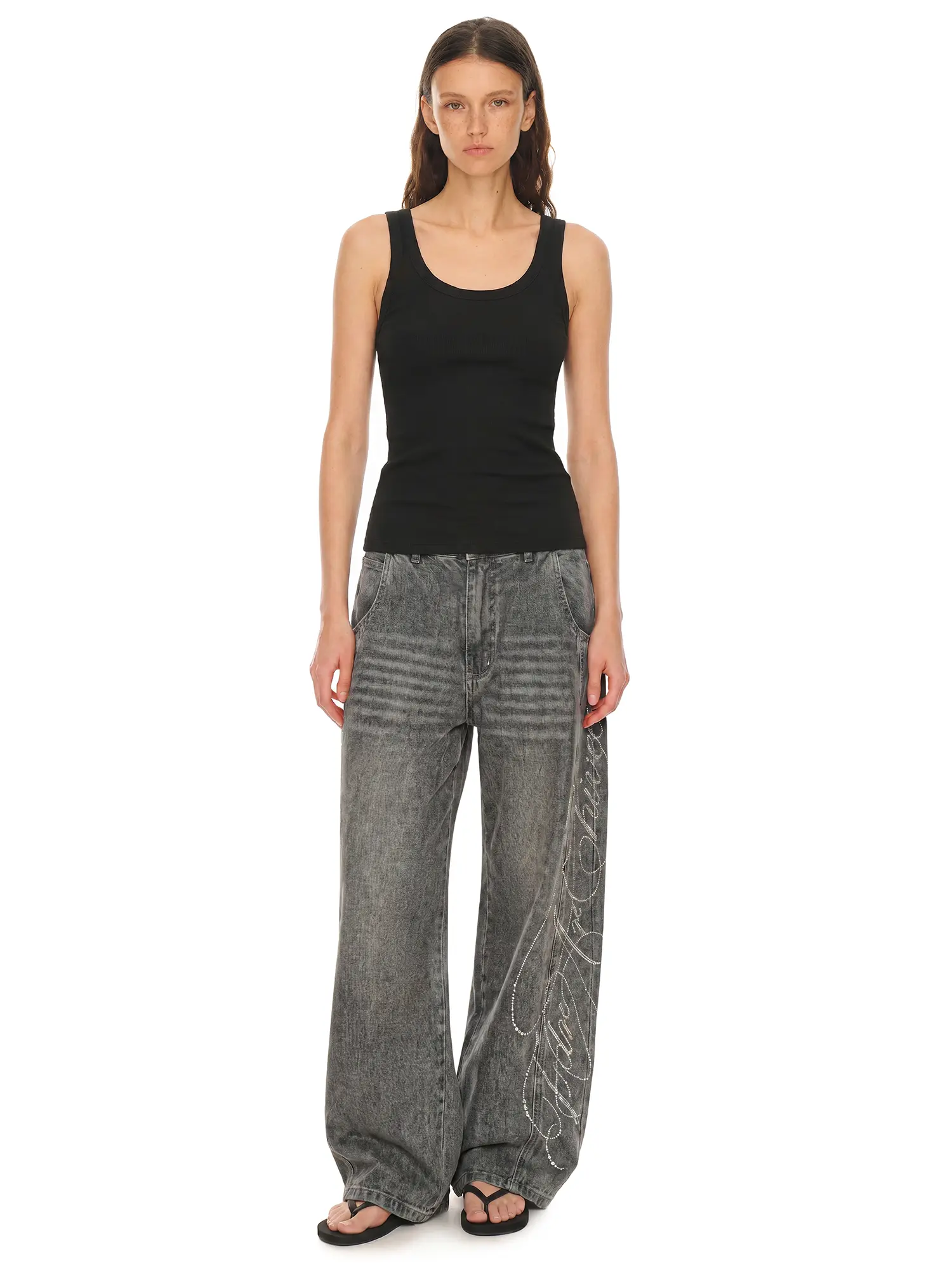 FDR Rhinestone Washed Jeans Vintage Wide Leg Denim Pants Unisex All Season, Bottoms, Fitted#TikTokShopBackToSchool