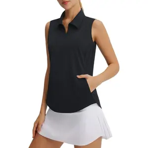 baleaf Women's Golf Shirts Sleeveless Pockets Tennis Tops Workout Athletic Polo V Neck Collared UPF50+ [PC:bhg001]