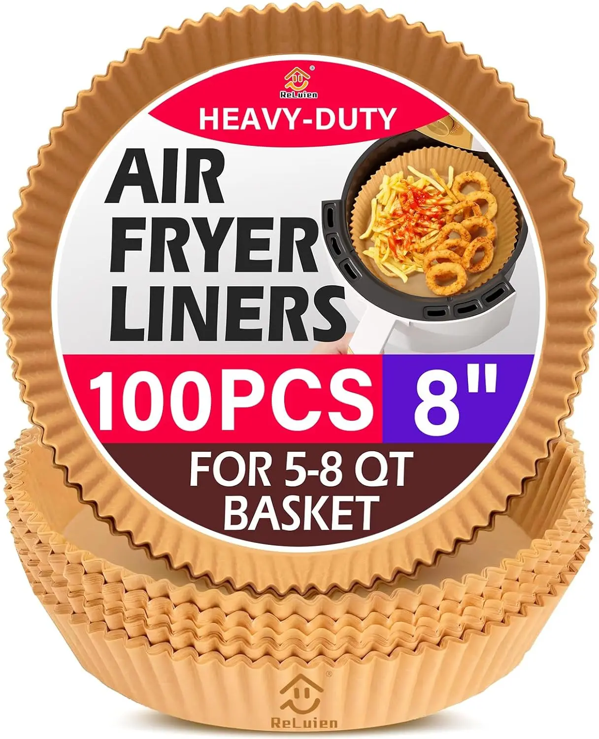 100 Pack 8 Inch Round Disposable Air Fryer Parchment Paper Liners, Non-Stick Oil Resistant Airfryer Liners Compatible with 5-8QT Air Fryers, Suitable for Baking, Roasting & Microwave Use