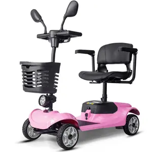 4 Wheel Foldable Electric Mobility Scooter for Adults Seniors, 330 lbs Heavy Duty Motorized Travel Scooter with Comfortable Swivel Seat and Storage Basket, 12.4 Miles Long Range Powered Wheelchair with LED Headlight for Elderly