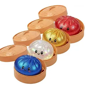 4-Piece Glitter Dumpling Soft Set, Colorful Sensory Stress Relief Collection, Fun Squeeze Bounce Toy, Party Gift and Collectible