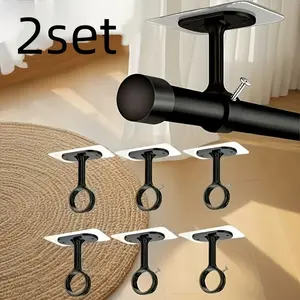 2-Piece Drill-Free Ceiling Curtain Rod Bracket, Heavy-Duty Self-Adhesive, Adjustable Curtain Hooks, Version, Multi-Functional Hooks, Curtain Rod Holder