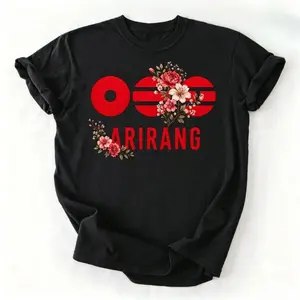 Arirang Floral Graphic Tee, Traditional Korean Inspired Casual Shirt, Red Flower Print Top, Unique Cultural Apparel graphic tees