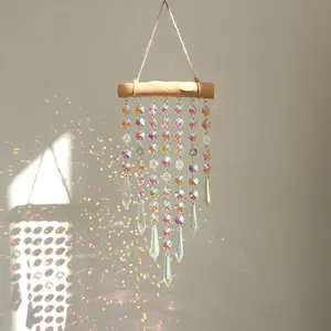Crystal Sun Catcher, Hanging Suncatcher Prism Wind Chime, Handmade Rainbow Maker Indoor Outdoor Decor for Window Bedroom Courtyard Garden, Bless Gift