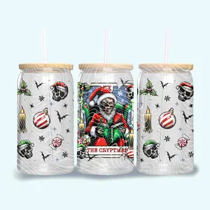 CRYPTMAS CHRISTMAS glass cup with LID, CHRISTMAS ZOMBIE Mug Tumblers Bamboo Drink ware Lid