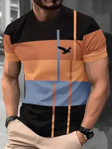 Men's Breathable Striped Casual T-Shirt for Outdoor Activities, Comfortable Fitted Short Sleeve Top for All Seasons