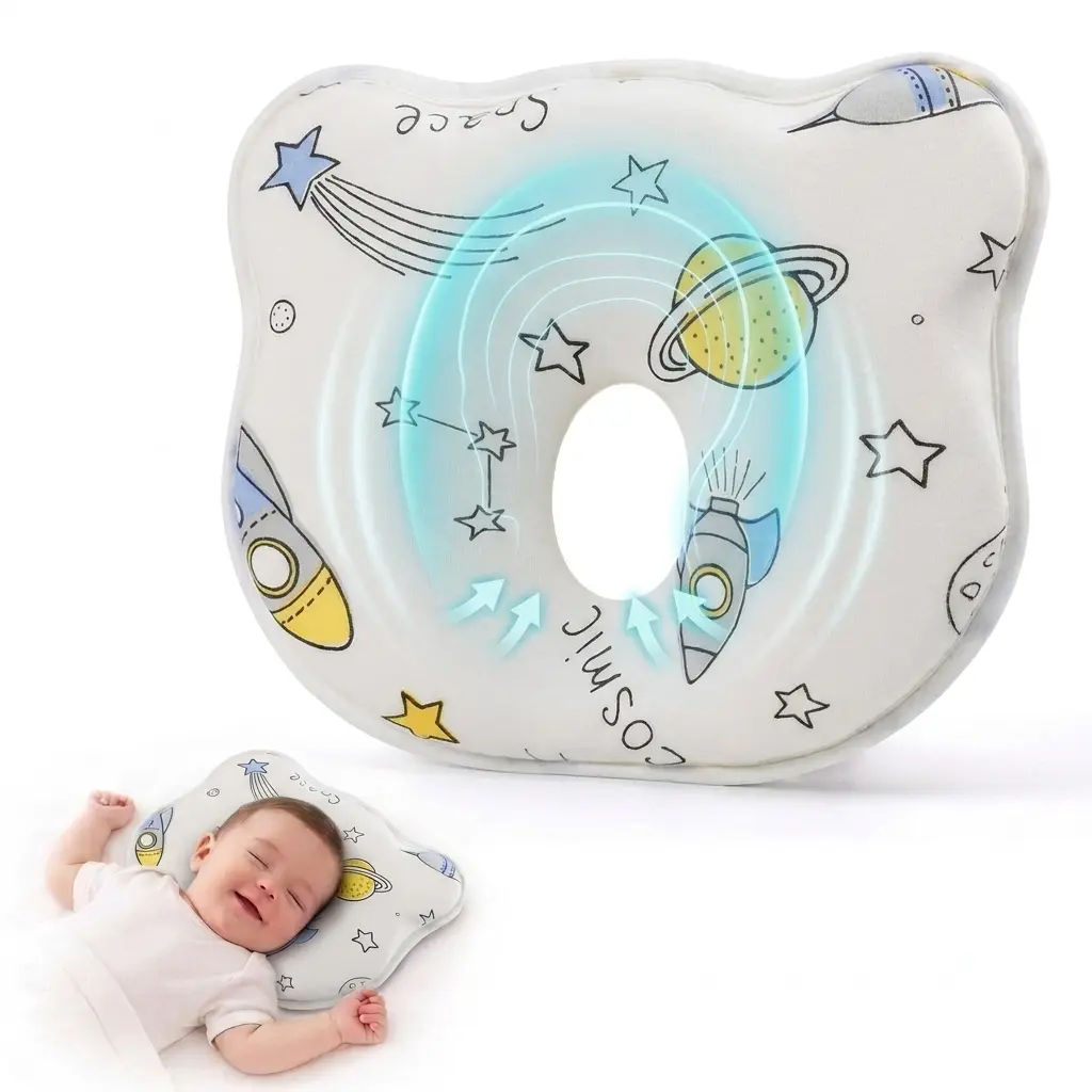 Unisex Baby Memory Foam Pillow Set, Cute Print Polycotton Breathable Fabric, Soft Neck Support, Travel-Friendly for Toddlers