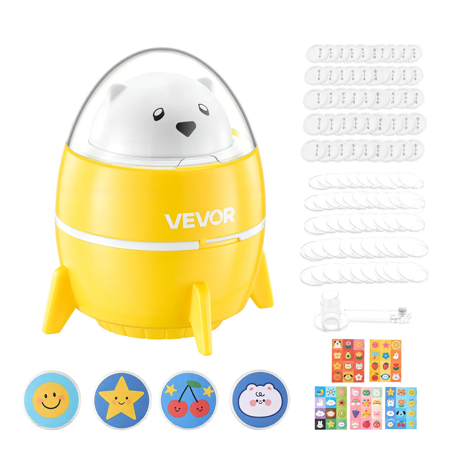 VEVOR Portable Button Maker Machine, 2.25" (58mm) Custom Badge Maker for Crafts & Handmade Crafts, with 50 Button Parts, Pre-Printed Pattern Paper, Circle Cutter, Compact Body, for Home DIY, School Events, Making