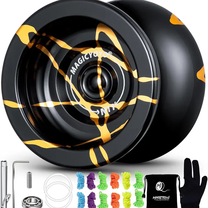 MAGICYOYO N11 Durable Professional Unresponsive Alloy Aluminum Yo-Yo - Rubber-Lined Toy for Expert/Intermediate Above 12 Players with Concave Bearing, Responsive Bearing Kit, Detachable Weight Rings, 12 Strings, Bag, Glove, Long Idling Time