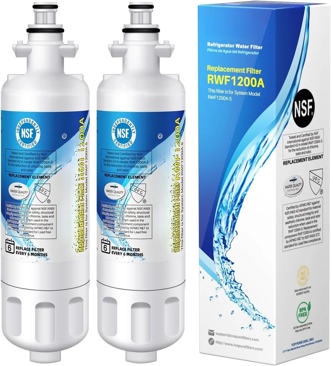 ADQ36006101 9690 Water Filter Replacement for  LT700P, Kenmore Elite 46-9690 ADQ36006102, RWF1200A, CLCH106, RWF1052 LFX28968ST LFXS29626S LFXS30766S LFX31925ST Refrigerator Filter, 2PACK
