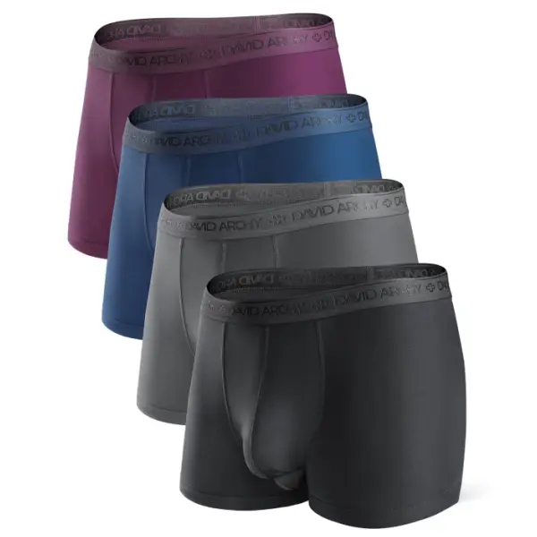 DAVID ARCHY Men's Natural Modal-Spandex Fabric Trunks - 4-Pack (2.5 in), Dual Pouch Briefs & Boyshorts, Stretchy Breathable Cooling Underwear with Elastic Waistband, Soft Plain Gift Set