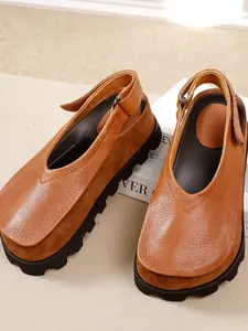 Women's Soft Leather Retro Thick Sole Single Shoe Spring New Two-Wear Elevator Sandals Slip-On Slippers Classic Sandals