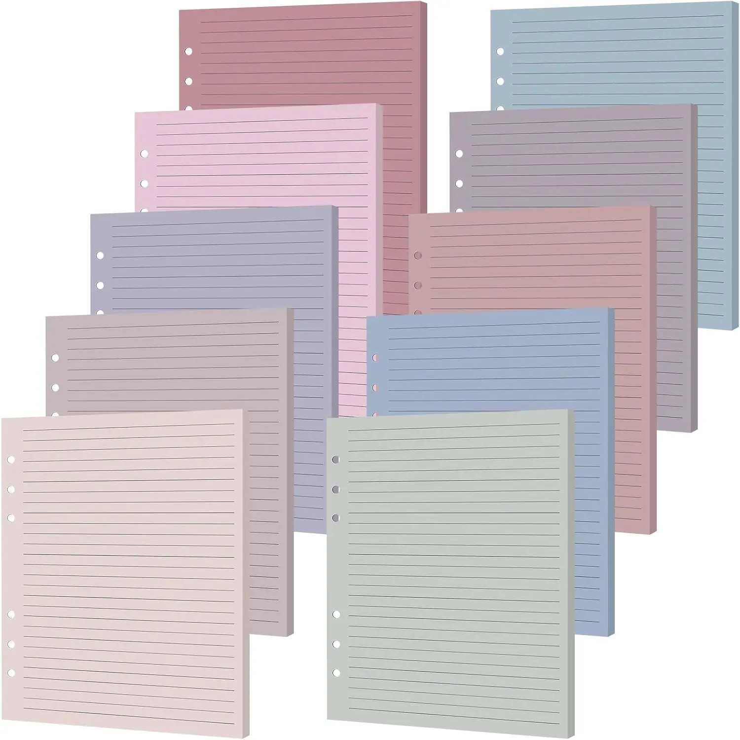 100 Sheets A5 6-Hole Loose Leaf Papers 5.5" x 8.5" Lined Refills Paper Binder Inserts 10 Colorful Line Paper for Mini 6 Ring Binders Junior Size Notebooks for Office School Business Home,back to school,back to school haul