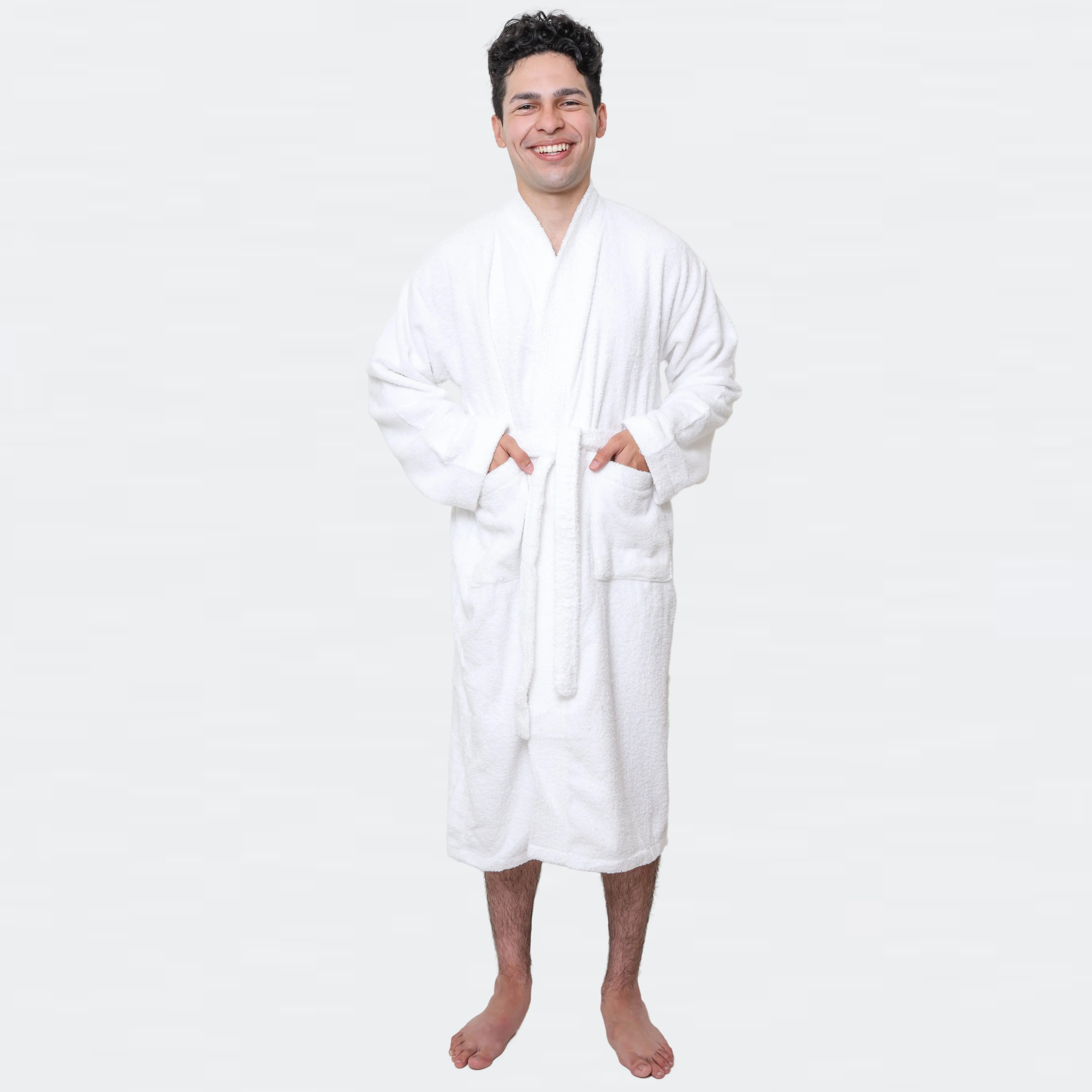 GOLD TEXTILES Premium Terry Cloth Robe for Men's Lightweight Bathrobe with Adjustable Belt & Collar Cozy Comfort Long Sleeve Cotton Robe with Pockets