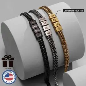 Personalized Mens Bracelet with 1-6 Custom Beads,Customized Stainless Steel Bracelet Adjustable Franco Chain Bracelet Birthday Gifts for Husband Boyfriend