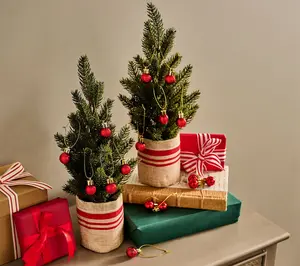 Girl Next Door Set of 2 14" Mini Burlap Trees with Ornaments