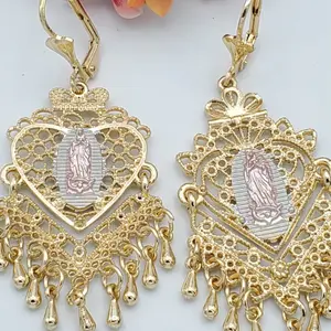OUR LADY OF GUADALUPE HEART CHANDELIER EARRINGS aretes virgen de Guadalupe