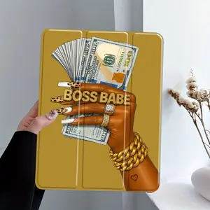 "BOSS BABE" iPad Protective Case, iPad Accessories, Money & Leopard Cover with Trifold Stand, Anti-Drop Scratch-Resistant, Transparent Acrylic Back, Fits iPad 7.9/10.2/10.9/11/12.9 inch, Shock-resistant Full Cover Ideal for Office
