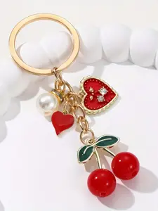 Cute Cherry & Heart Design Keychain, Fashionable Metal Keychain for Women & Girls, Trendy All-match & Exquisite Keychain for Birthday Gift, Stylish Keychain