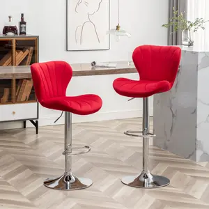 Ellston Upholstered Adjustable'swivel Barstools in Red, Set of 2
