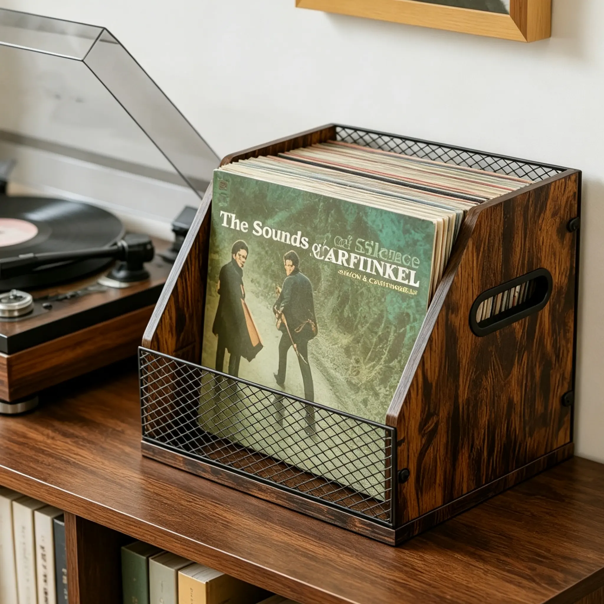Multifunctional storage Wooden Vinyl Record Storage, with Handles, Retro & Durable | Vinyl Record Holder, Album Storage Crate Box for Easy Browsing, Home Decor, Collection Display and Quick Assembly