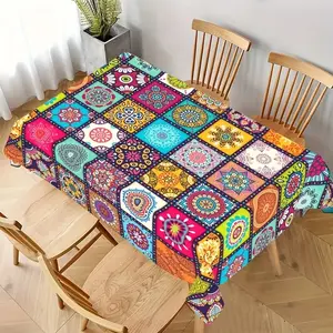 2D Flat Party Decorative Tablecloth 1pc, Bohemian Theme Table Runner, Colorful Patchwork Design, Festive Decor, Ethnic Festival Decor, Home Kitchen Use Table Cover