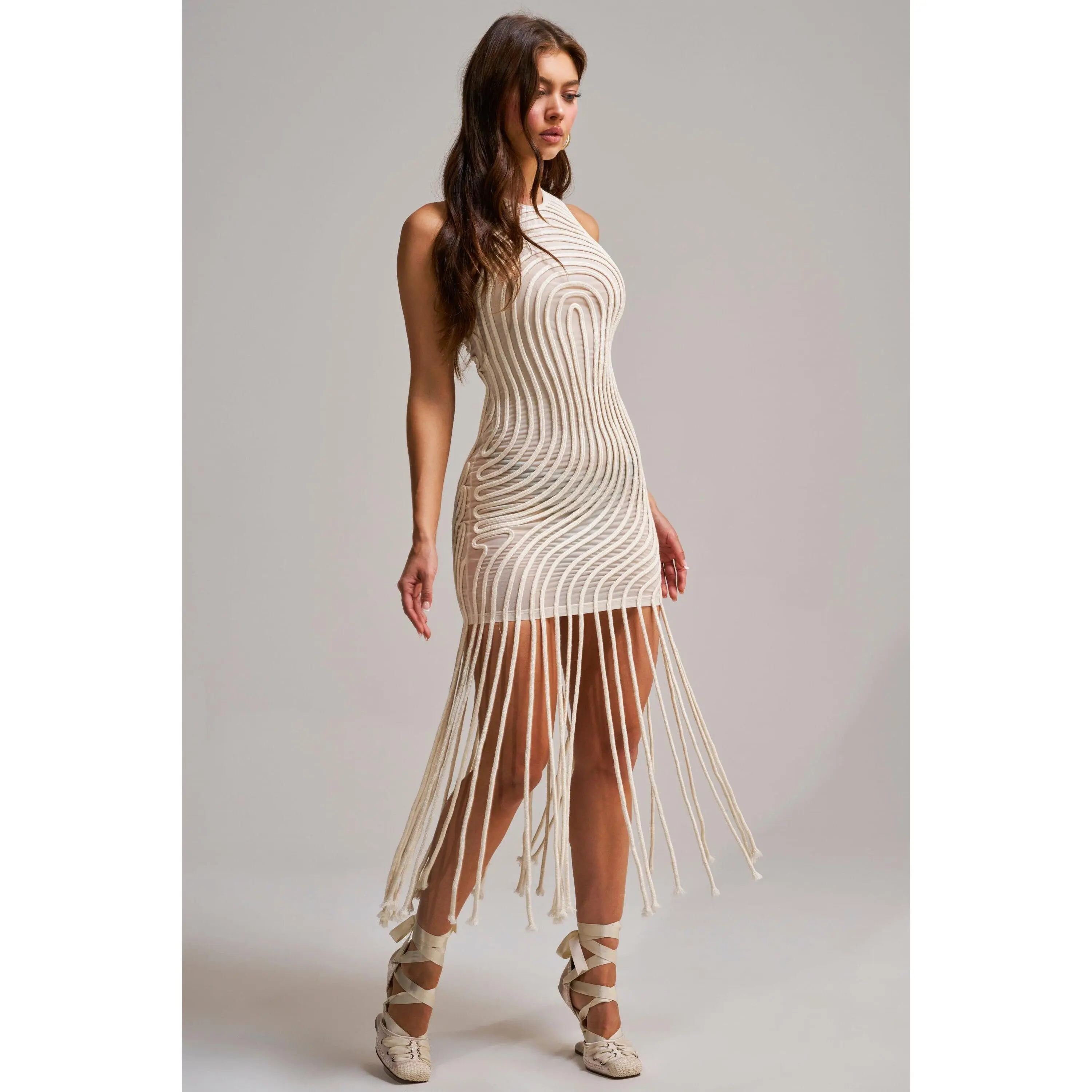 ILLUSIONS SLEEVELESS MINI DRESS IN BONE