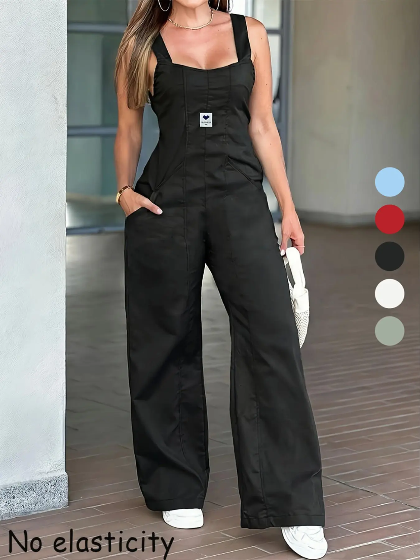 New Spring Autumn Women's Overalls, Sleeveless, Womenswear, Vintage, Cool & Minimalist Style, Casual Fitted Pants, Plain Pattern, All Seasons Wear