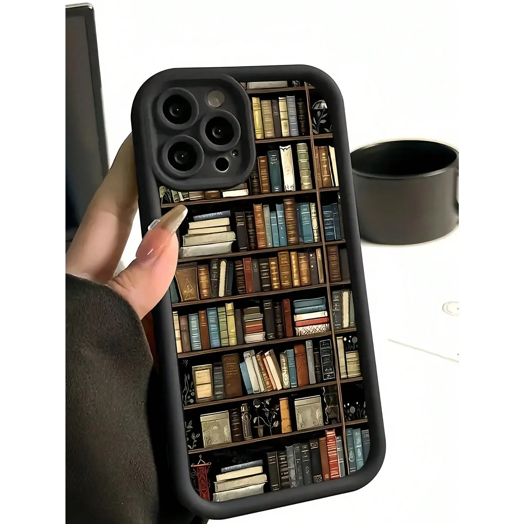 Retro Bookshelf Design TPU Smartphone Case - Full-Coverage, Shockproof Protective Cellphone Casing, Mobile Phone Accessories for iPhone 17/16/15/14/13/12/11, Creative Elegant Holiday Gift