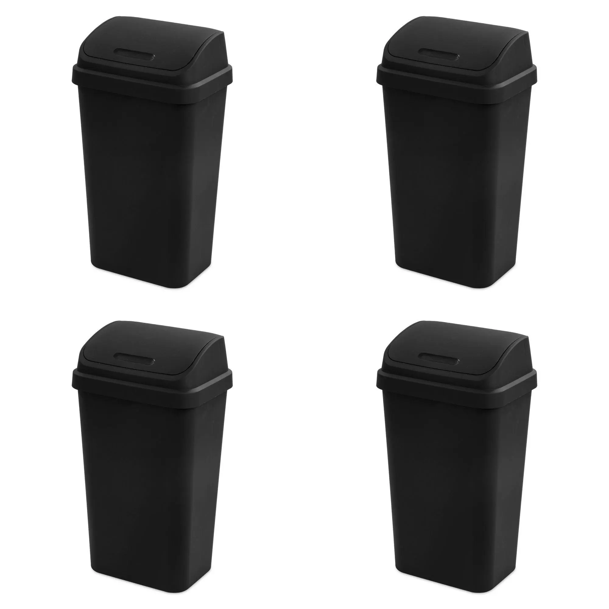 Sterilite 13 Gallon Swing Top Lidded Wastebasket Kitchen Trash Can, Black 4 Pack