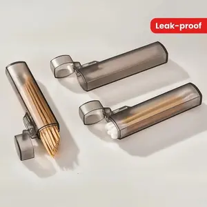Portable Transparent Plastic Visible Toothpick Cotton Swab Holder Container, Travel Business On-The-Go, Home Living Room Dining Table Dustproof Dispenser Organiser