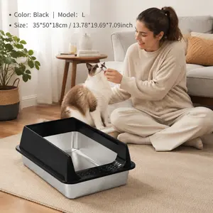 Extra Large Stainless Steel Cat Litter Box with High Sides, Leak-Proof Metal Litter Tray, Non-Stick, Easy to Clean, Perfect for Big Cats & Multi-Cat Homes
